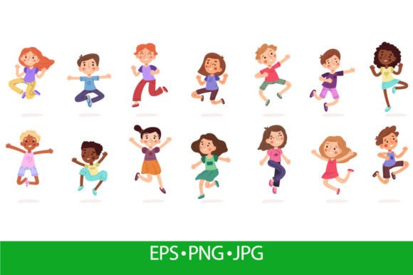 Download Happy Jumping Kids, Cute Active Cartoon - Premium Resources
