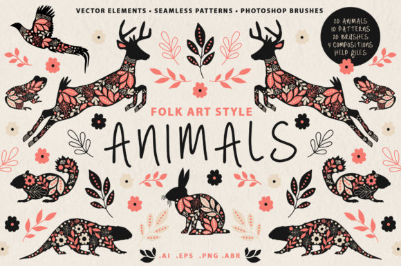 Download Folk Art Animal Vectors &amp; Patterns - Premium Bundle